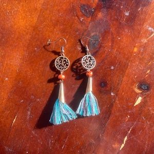 beautiful imitation bronze and thread leaf earrings